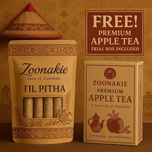 Til-pitha (তিল-পিঠা) with free premium apple tea